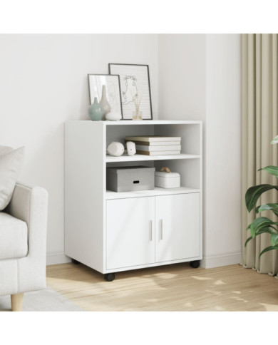 Armoire à roulettes blanc 60x48x81 cm bois d’ingénierie | Mobilier & Déco