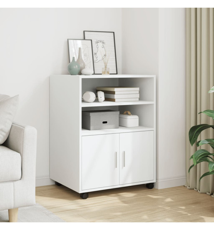 Armoire à roulettes blanc 60x48x81 cm bois d’ingénierie | Mobilier & Déco