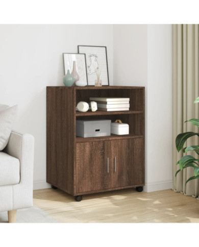 Armoire à roulettes chêne marron 60x48x81 cm bois d'ingénierie | Mobilier & Déco
