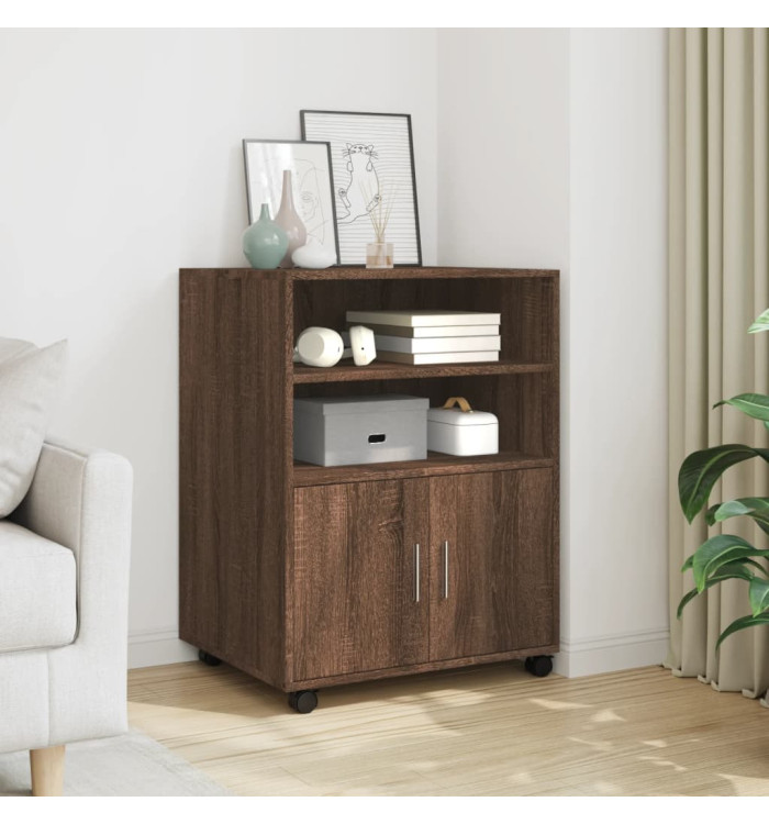 Armoire à roulettes chêne marron 60x48x81 cm bois d'ingénierie | Mobilier & Déco