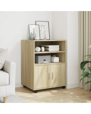 Armoire à roulettes chêne sonoma 60x48x81 cm bois d'ingénierie | Mobilier & Déco