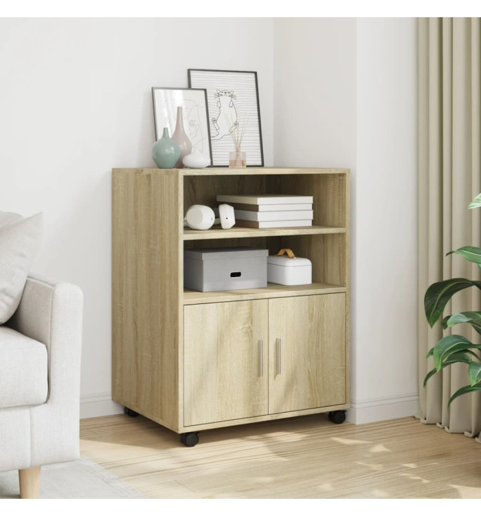 Armoire à roulettes chêne sonoma 60x48x81 cm bois d'ingénierie | Mobilier & Déco