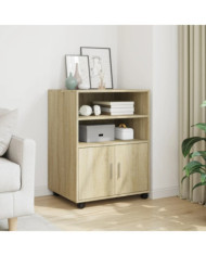 Armoire à roulettes chêne sonoma 60x48x81 cm bois d'ingénierie | Mobilier & Déco