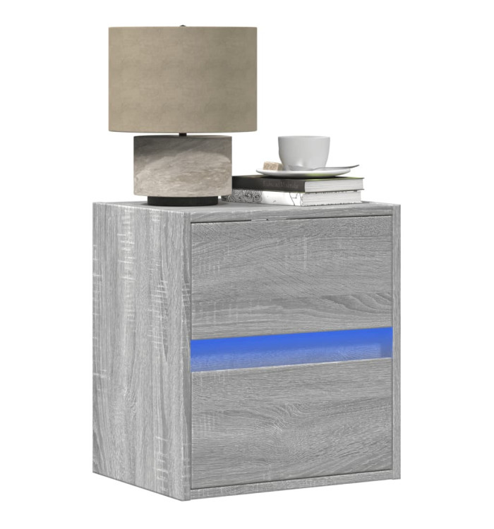 Table de chevet murale avec lumières LED sonoma gris | Mobilier & Déco