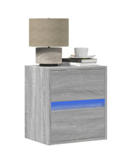 Table de chevet murale avec lumières LED sonoma gris | Mobilier & Déco