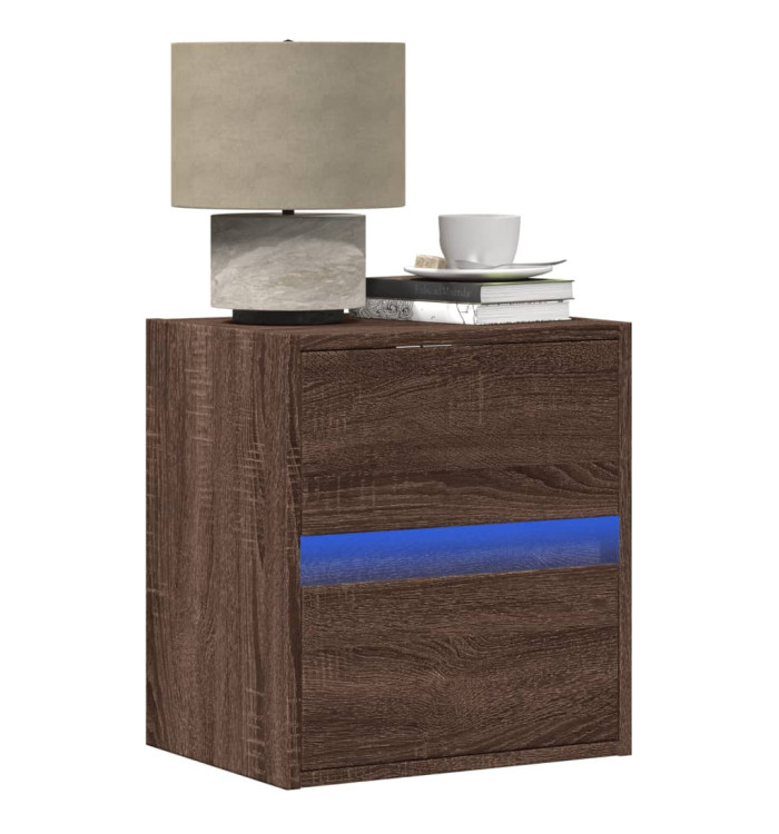 Table de chevet murale avec lumières LED chêne marron | Mobilier & Déco