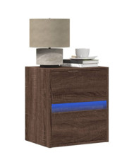 Table de chevet murale avec lumières LED chêne marron | Mobilier & Déco