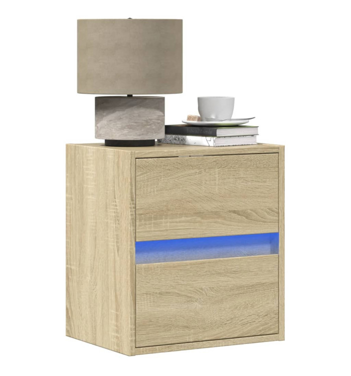 Table de chevet murale avec lumières LED chêne sonoma | Mobilier & Déco