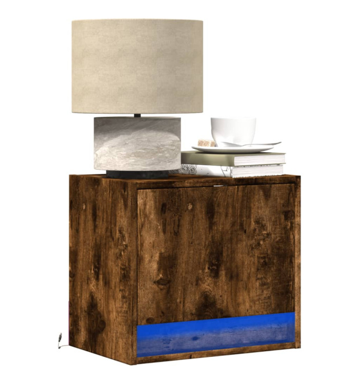 Tables de chevet murales avec lumières LED 2 pcs chêne fumé | Mobilier & Déco