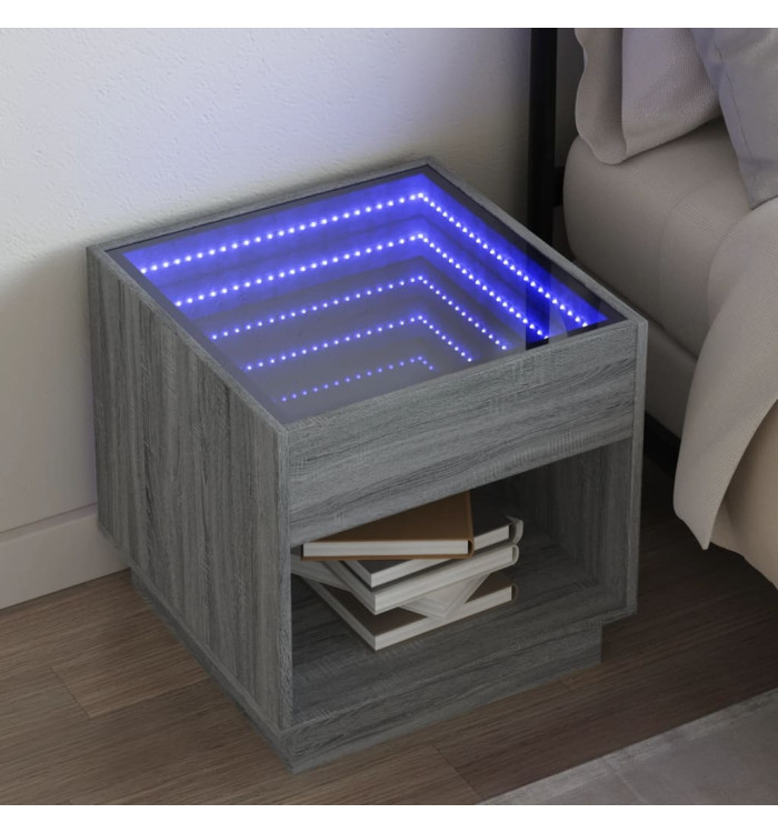 Table de chevet avec LED infini sonoma gris 50x50x50 cm | Mobilier & Déco