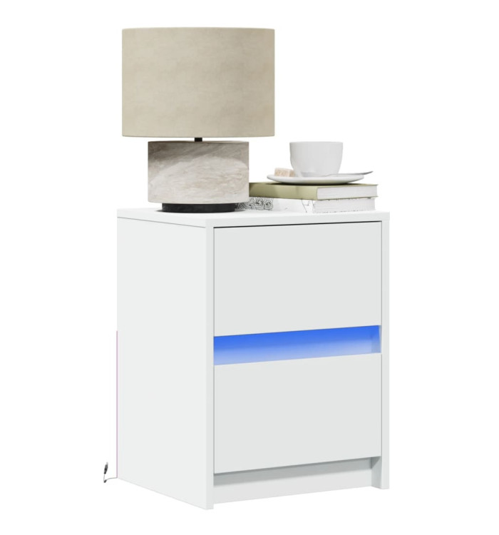 Armoire de chevet avec lumières LED blanc bois d'ingénierie | Mobilier & Déco