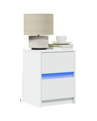 Armoire de chevet avec lumières LED blanc bois d'ingénierie | Mobilier & Déco
