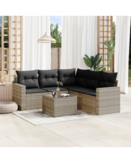 Salon de jardin 6 pcs avec coussins gris clair résine tressée | Mobilier & Déco