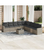 Salon de jardin avec coussins 10 pcs gris clair résine tressée | Mobilier & Déco