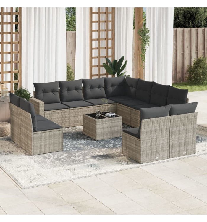 Salon de jardin avec coussins 12 pcs gris clair résine tressée | Mobilier & Déco