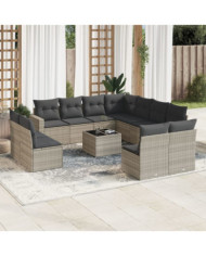 Salon de jardin avec coussins 12 pcs gris clair résine tressée | Mobilier & Déco