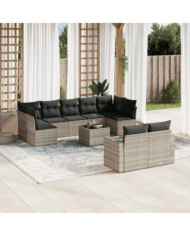 Salon de jardin avec coussins 10 pcs gris clair résine tressée | Mobilier & Déco