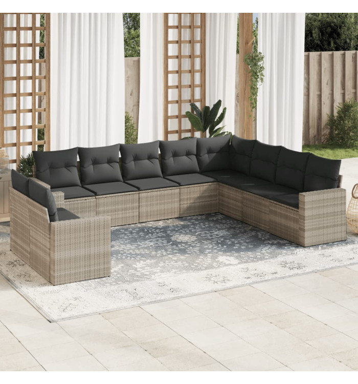 Salon de jardin avec coussins 10 pcs gris clair résine tressée | Mobilier & Déco