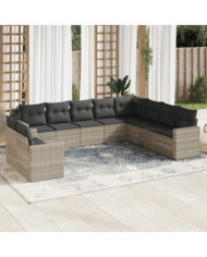 Salon de jardin avec coussins 10 pcs gris clair résine tressée | Mobilier & Déco