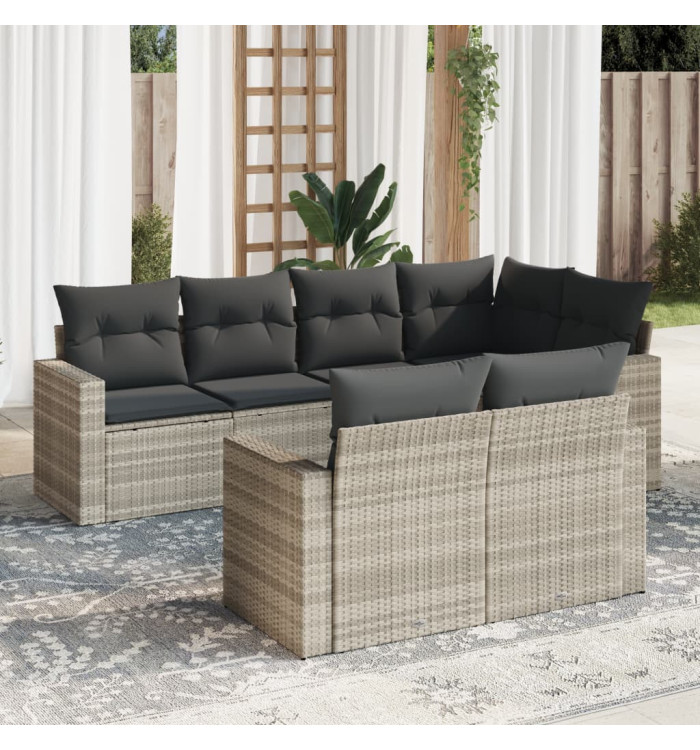 Salon de jardin avec coussins 7 pcs gris clair résine tressée | Mobilier & Déco