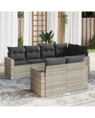 Salon de jardin avec coussins 7 pcs gris clair résine tressée | Mobilier & Déco