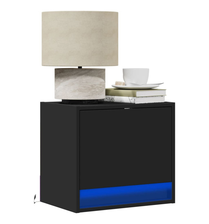 Tables de chevet murales avec lumières LED 2 pcs noir | Mobilier & Déco