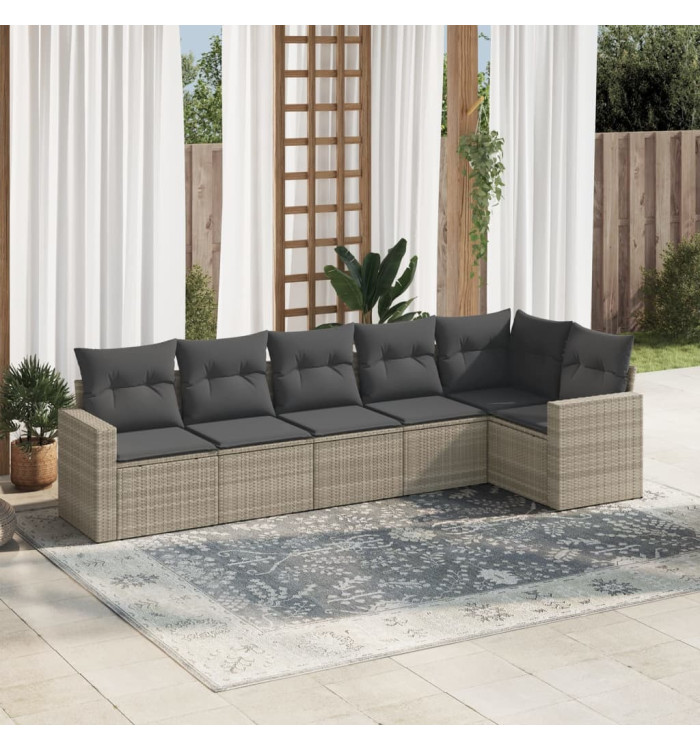 Salon de jardin 6 pcs avec coussins gris clair résine tressée | Mobilier & Déco