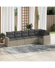 Salon de jardin 6 pcs avec coussins gris clair résine tressée | Mobilier & Déco