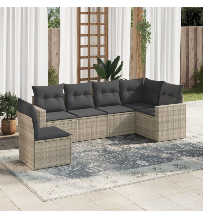 Salon de jardin 6 pcs avec coussins gris clair résine tressée | Mobilier & Déco