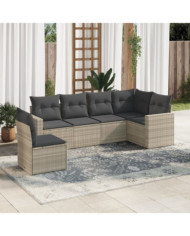 Salon de jardin 6 pcs avec coussins gris clair résine tressée | Mobilier & Déco