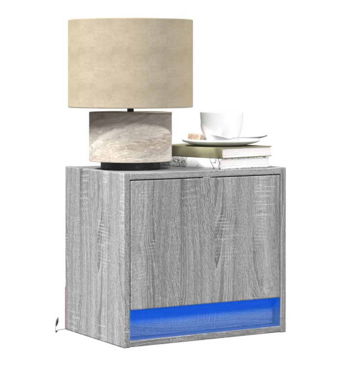 Tables de chevet murales avec lumières LED 2 pcs sonoma gris | Mobilier & Déco