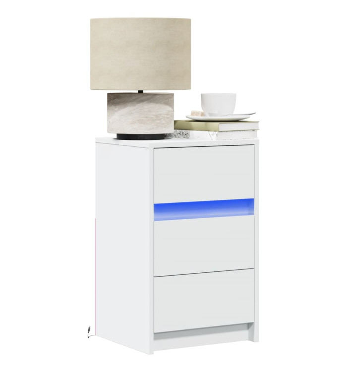 Armoire de chevet avec lumières LED blanc bois d'ingénierie | Mobilier & Déco