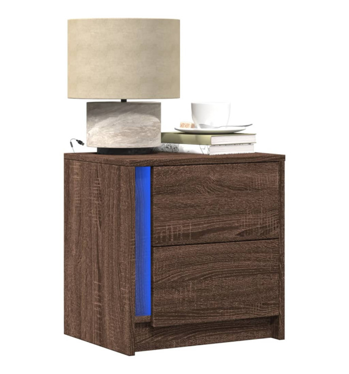 Armoire de chevet et lumières LED chêne marron bois ingénierie | Mobilier & Déco