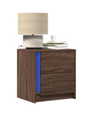 Armoire de chevet et lumières LED chêne marron bois ingénierie | Mobilier & Déco