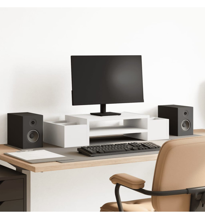 Support de moniteur avec rangement blanc bois d'ingénierie | Mobilier & Déco