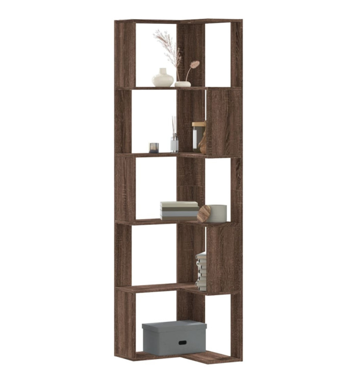 Bibliothèque d'angle à 5 niveaux chêne marron bois d'ingénierie | Mobilier & Déco