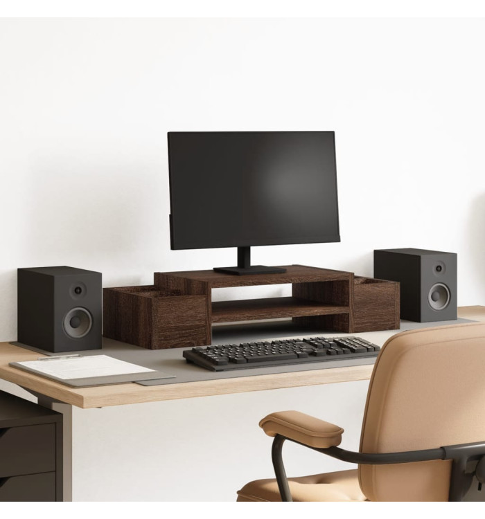 Support de moniteur et rangement chêne marron bois d'ingénierie | Mobilier & Déco