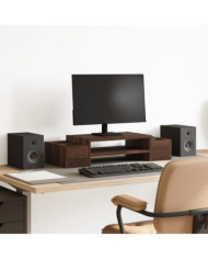 Support de moniteur et rangement chêne marron bois d'ingénierie | Mobilier & Déco
