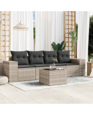 Salon de jardin 5 pcs avec coussins gris clair résine tressée | Mobilier & Déco