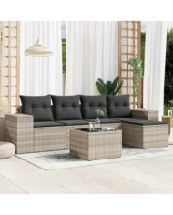Salon de jardin 6 pcs avec coussins gris clair résine tressée | Mobilier & Déco