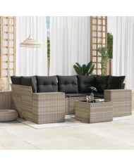 Salon de jardin avec coussins 7 pcs gris clair résine tressée | Mobilier & Déco