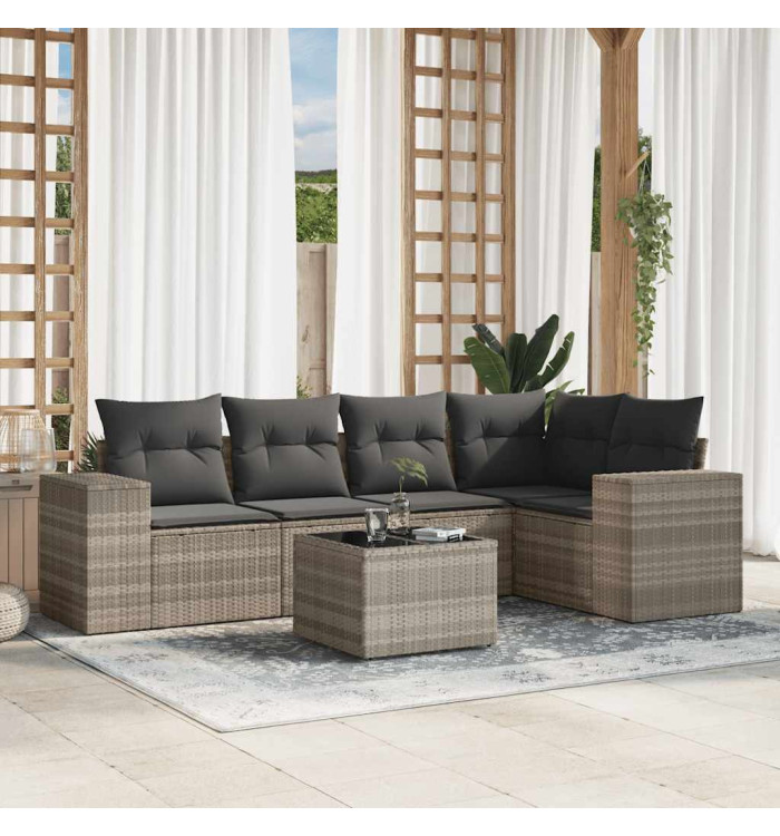 Salon de jardin 6 pcs avec coussins gris clair résine tressée | Mobilier & Déco