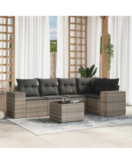 Salon de jardin 6 pcs avec coussins gris clair résine tressée | Mobilier & Déco