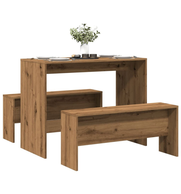 Ensemble table à manger et bancs 3 pcs bois d'ingénierie | Mobilier & Déco