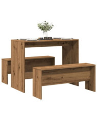 Ensemble table à manger et bancs 3 pcs bois d'ingénierie | Mobilier & Déco