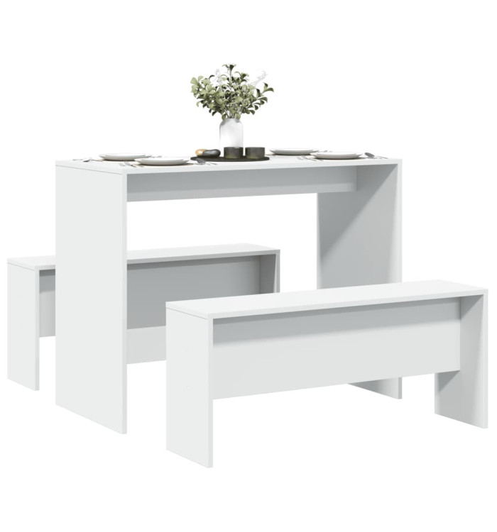 Ensemble table à manger et bancs 3pcs blanc bois d'ingénierie | Mobilier & Déco