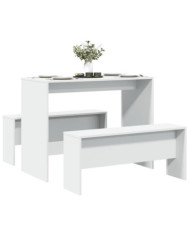 Ensemble table à manger et bancs 3pcs blanc bois d'ingénierie | Mobilier & Déco