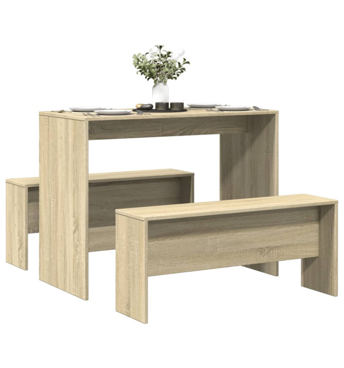 Ensemble table à manger et bancs 3 pcs bois d'ingénierie | Mobilier & Déco
