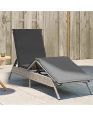 Chaise longue avec coussin gris clair résine tressée | Mobilier & Déco