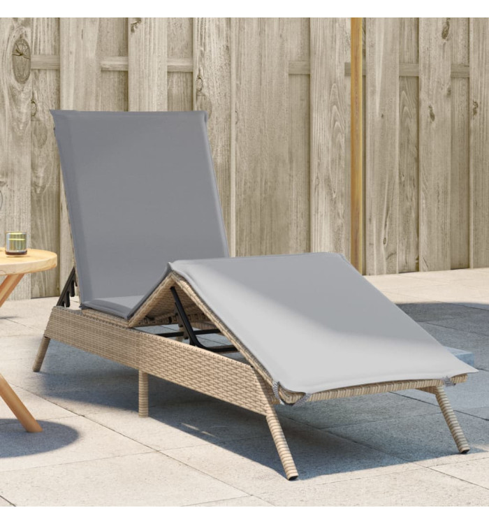 Chaise longue avec coussin beige résine tressée | Mobilier & Déco